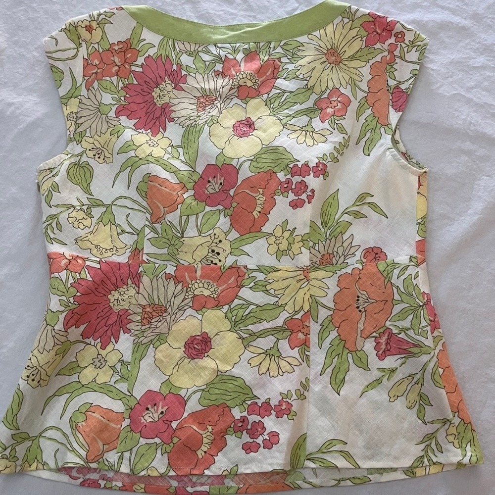 100% Linen Floral Skirt Set Cottagecore Garden Party Coquette Sz 4 LOFT - Picture 6 of 10